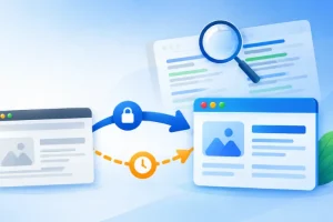 301 vs 302 redirect illustration showing a permanent redirect and a temporary redirect between two web pages