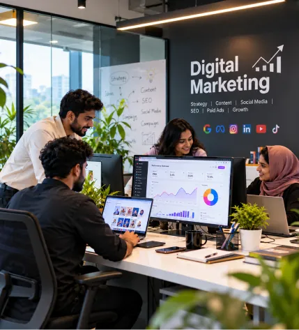 Digital marketer planning campaigns across search and social channels